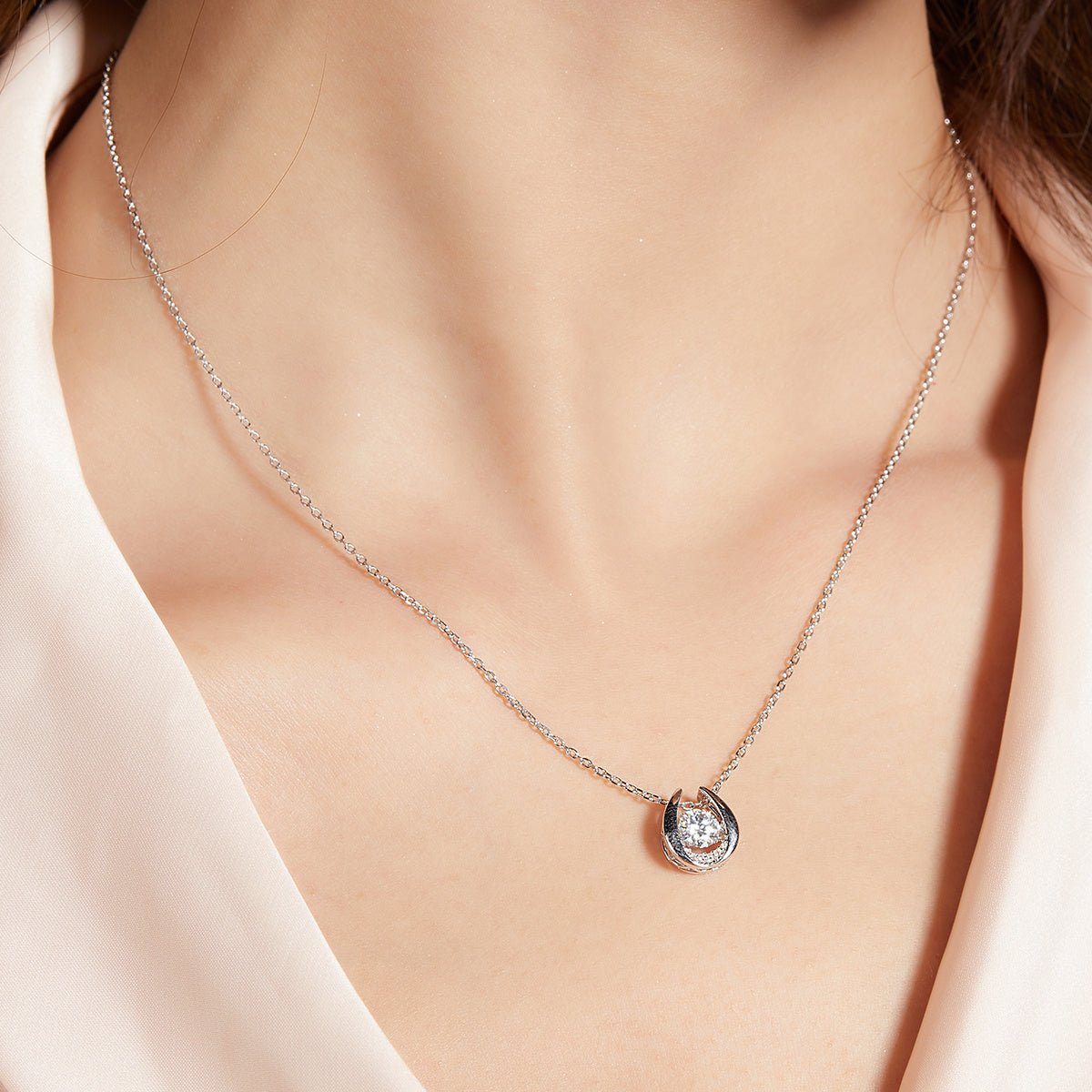 Collier fer à cheval en argent sterling S925 0,5ct moissanite D VVS1, chaîne 45cm, plaqué platine, certificat GRA, boîte cadeau - IVOIRART.COM