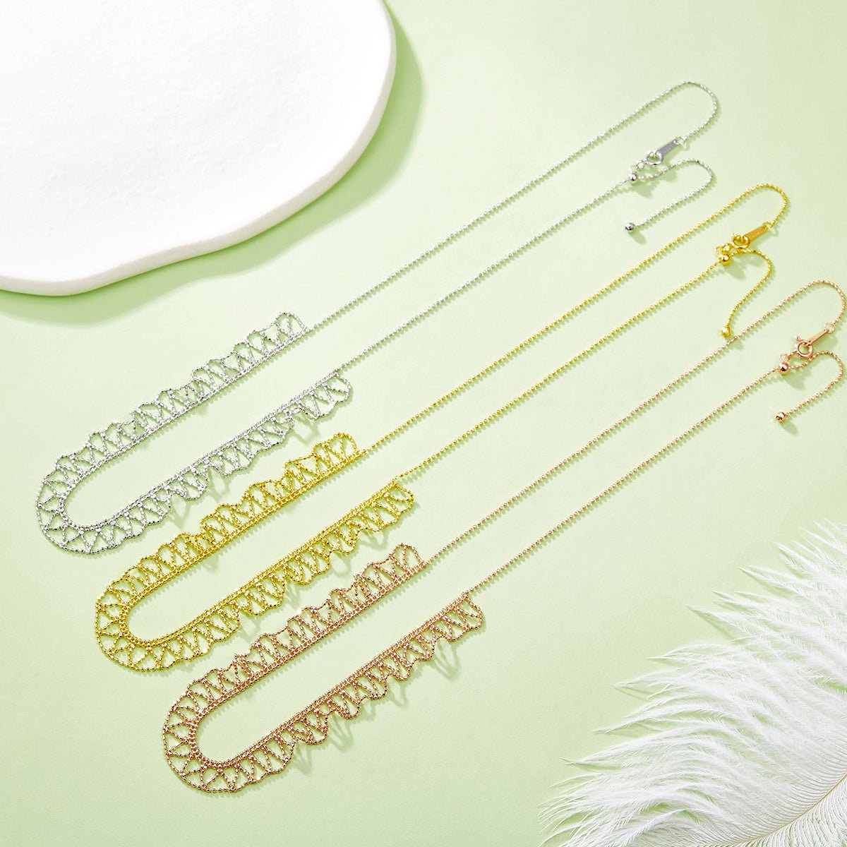 Collier festonné en argent sterling S925, 45 cm ajustable, 3,6 g, 9 mm, 3 couleurs plaqué platine, coffret cadeau - IVOIRART.COM