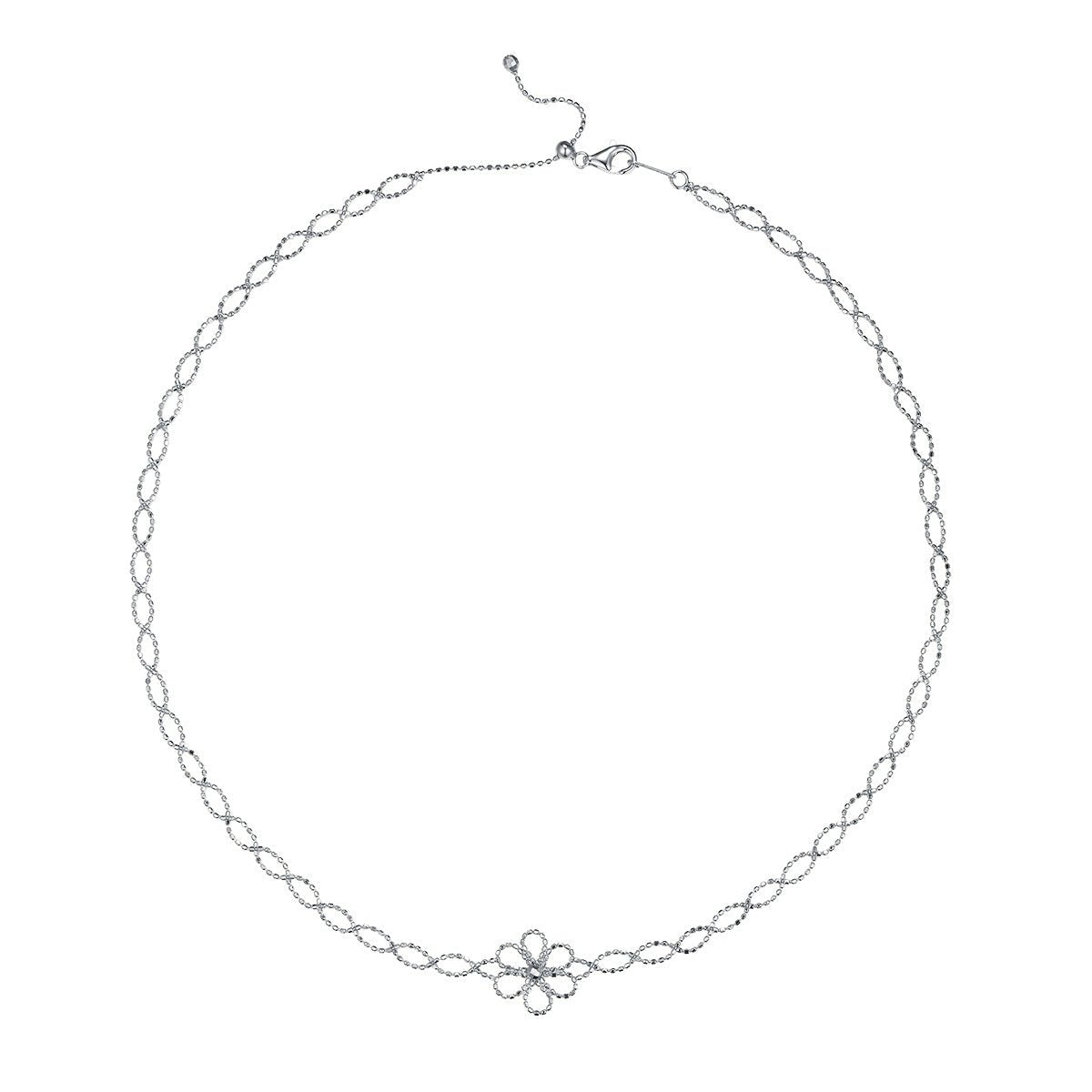 Collier Fleur Creuse en Argent Sterling S925, Léger 2,6g, Ajustable 42cm, 13mm Large, 3 Couleurs Argent, Or, Or Rose, Plaqué Platine, Coffret Cadeau - IVOIRART.COM