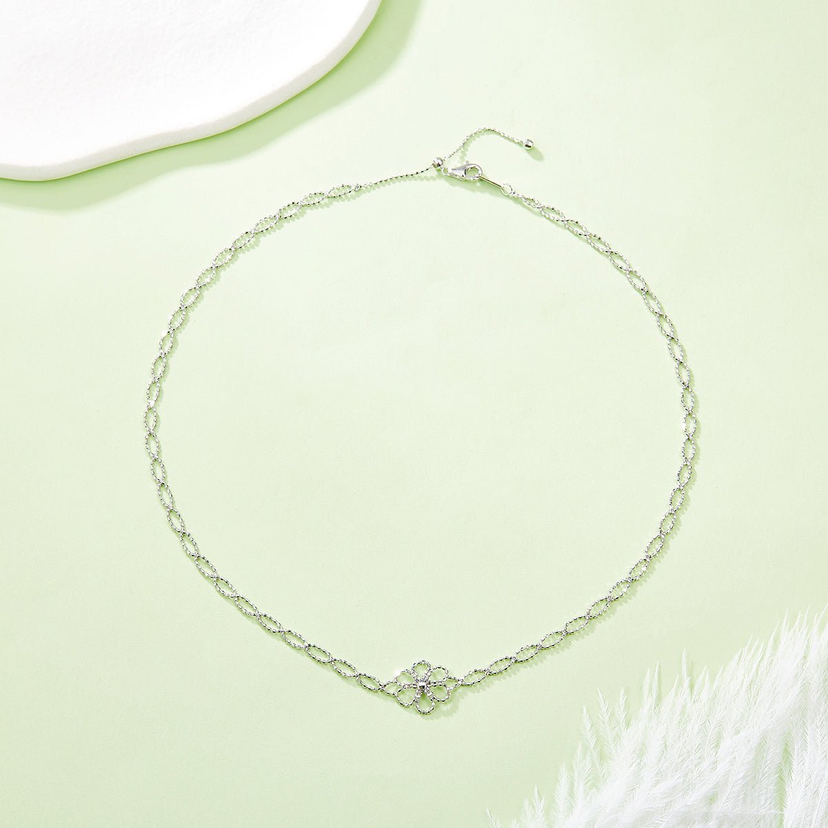 Collier Fleur Creuse en Argent Sterling S925, Léger 2,6g, Ajustable 42cm, 13mm Large, 3 Couleurs Argent, Or, Or Rose, Plaqué Platine, Coffret Cadeau - IVOIRART.COM
