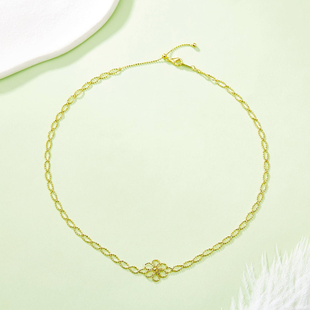 Collier Fleur Creuse en Argent Sterling S925, Léger 2,6g, Ajustable 42cm, 13mm Large, 3 Couleurs Argent, Or, Or Rose, Plaqué Platine, Coffret Cadeau - IVOIRART.COM