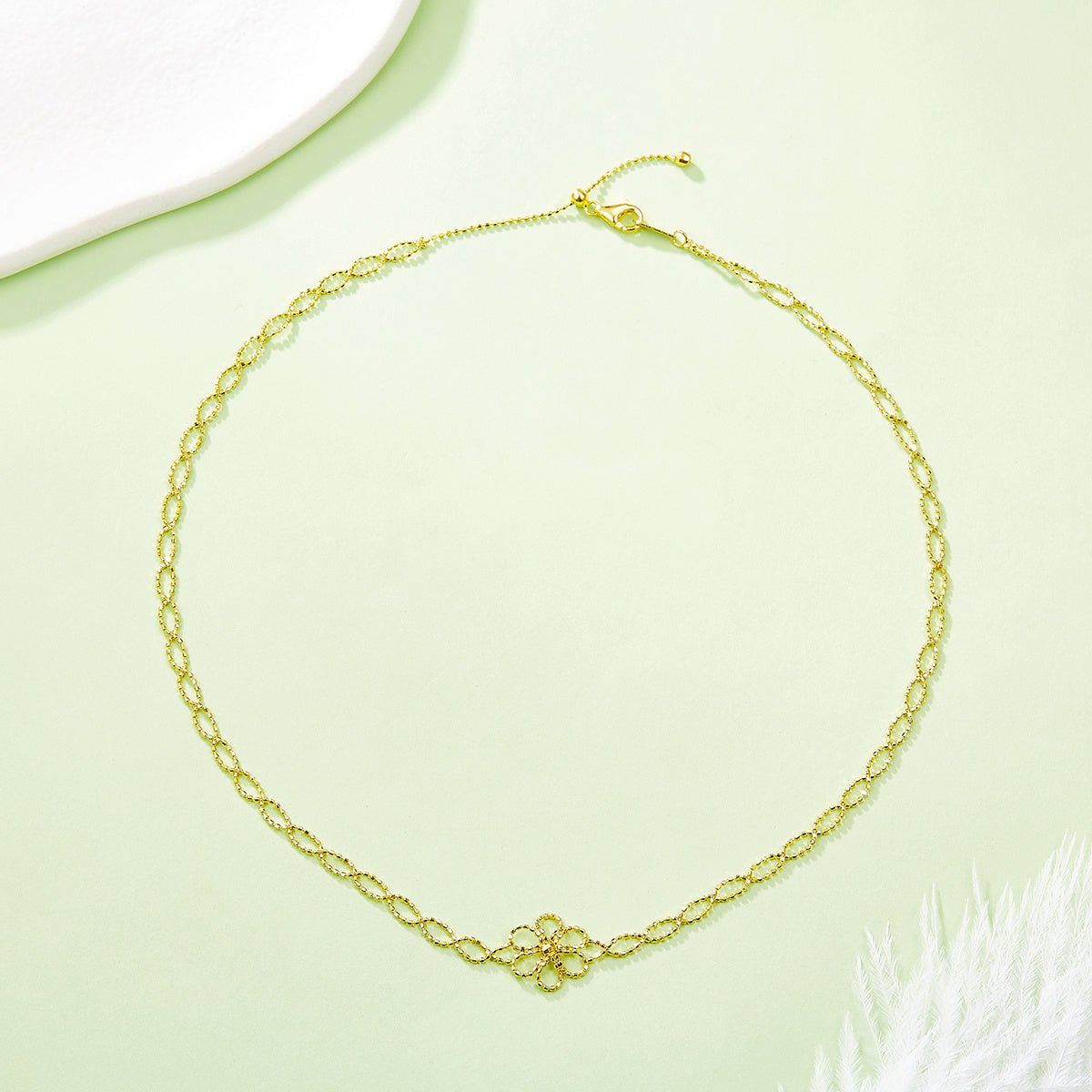 Collier Fleur Creuse en Argent Sterling S925, Léger 2,6g, Ajustable 42cm, 13mm Large, 3 Couleurs Argent, Or, Or Rose, Plaqué Platine, Coffret Cadeau - IVOIRART.COM