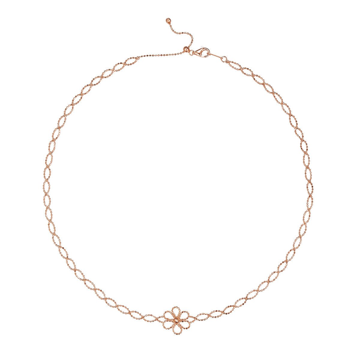 Collier Fleur Creuse en Argent Sterling S925, Léger 2,6g, Ajustable 42cm, 13mm Large, 3 Couleurs Argent, Or, Or Rose, Plaqué Platine, Coffret Cadeau - IVOIRART.COM