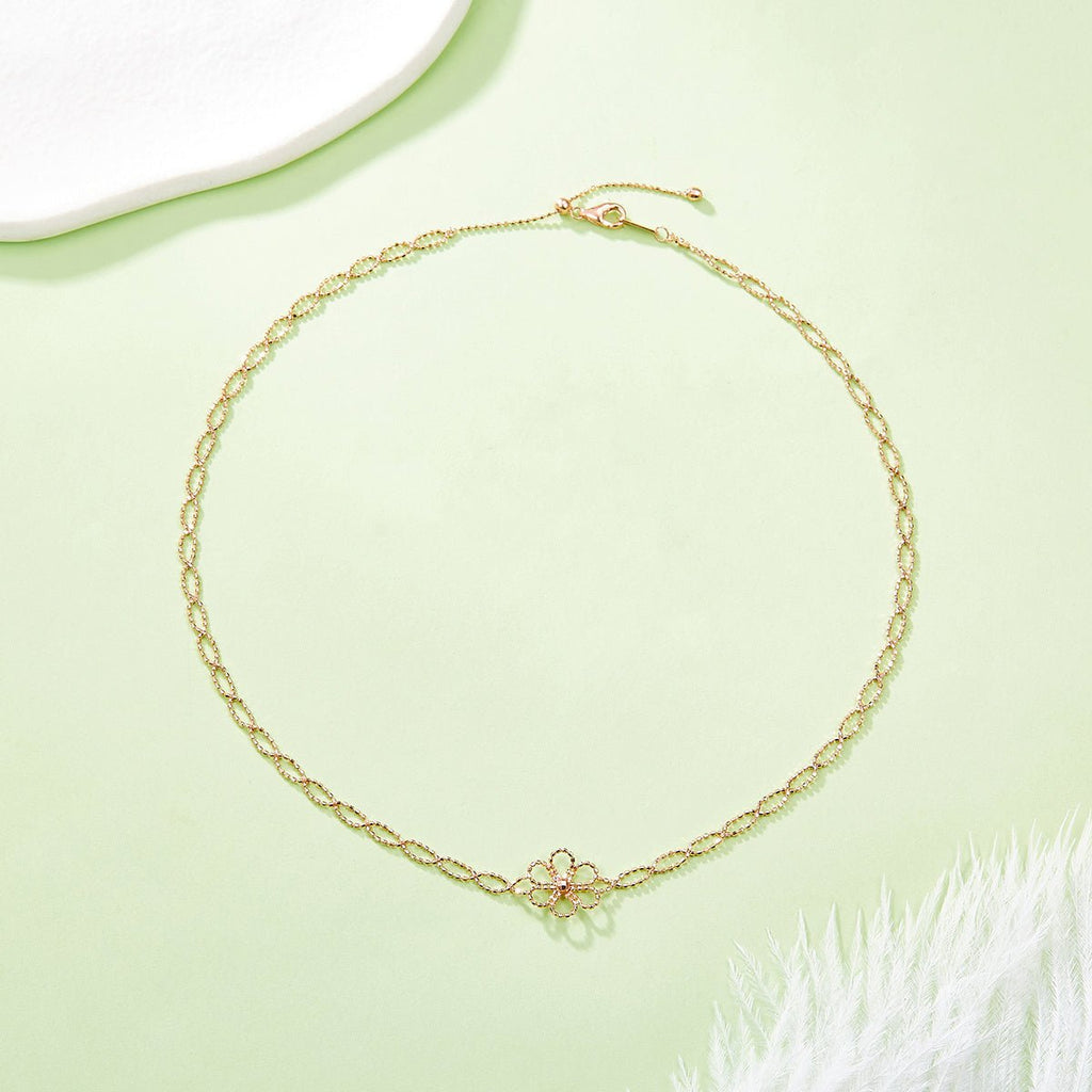 Collier Fleur Creuse en Argent Sterling S925, Léger 2,6g, Ajustable 42cm, 13mm Large, 3 Couleurs Argent, Or, Or Rose, Plaqué Platine, Coffret Cadeau - IVOIRART.COM