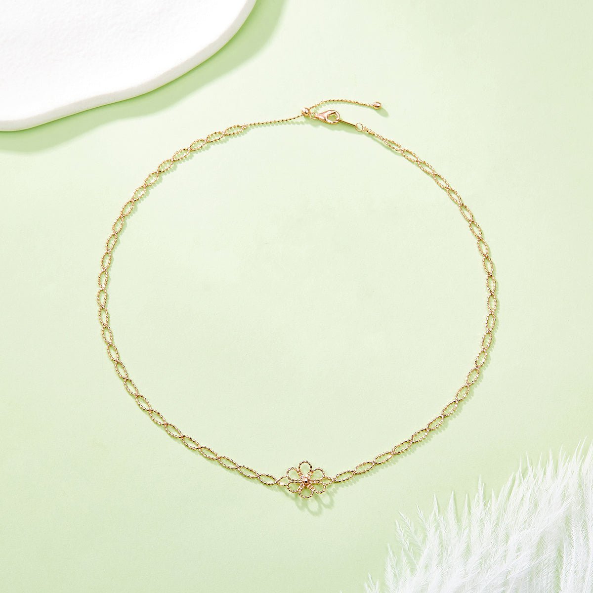 Collier Fleur Creuse en Argent Sterling S925, Léger 2,6g, Ajustable 42cm, 13mm Large, 3 Couleurs Argent, Or, Or Rose, Plaqué Platine, Coffret Cadeau - IVOIRART.COM