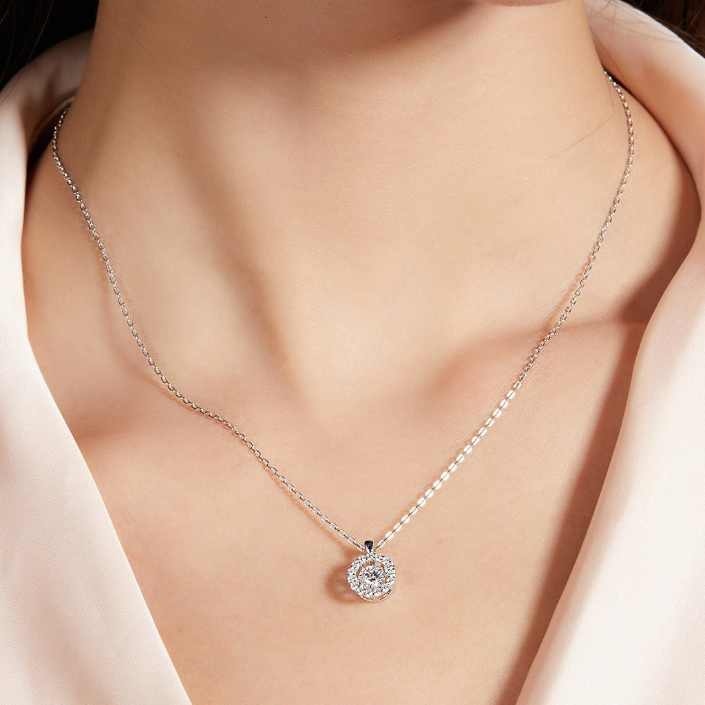 Collier Halo Moissanite 0,5ct Couleur D VVS1 en Argent Sterling S925 Plaqué Platine 45cm Boîte Cadeau Certifiée GRA - IVOIRART.COM
