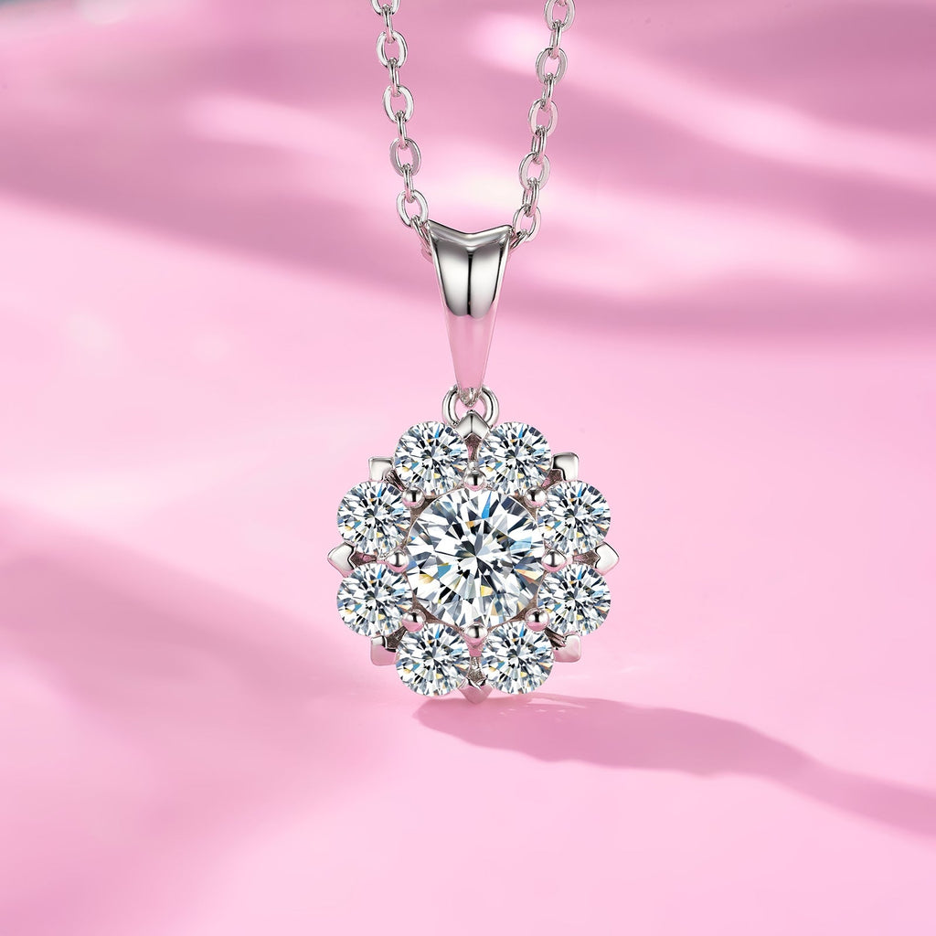 Collier Halo Moissanite 1ct D Couleur VVS1 en Argent Sterling S925, 40cm, Placage Platine, Certifié GRA, Coffret Cadeau - IVOIRART.COM