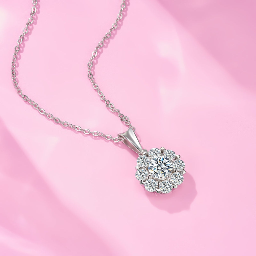 Collier Halo Moissanite 1ct D Couleur VVS1 en Argent Sterling S925, 40cm, Placage Platine, Certifié GRA, Coffret Cadeau - IVOIRART.COM
