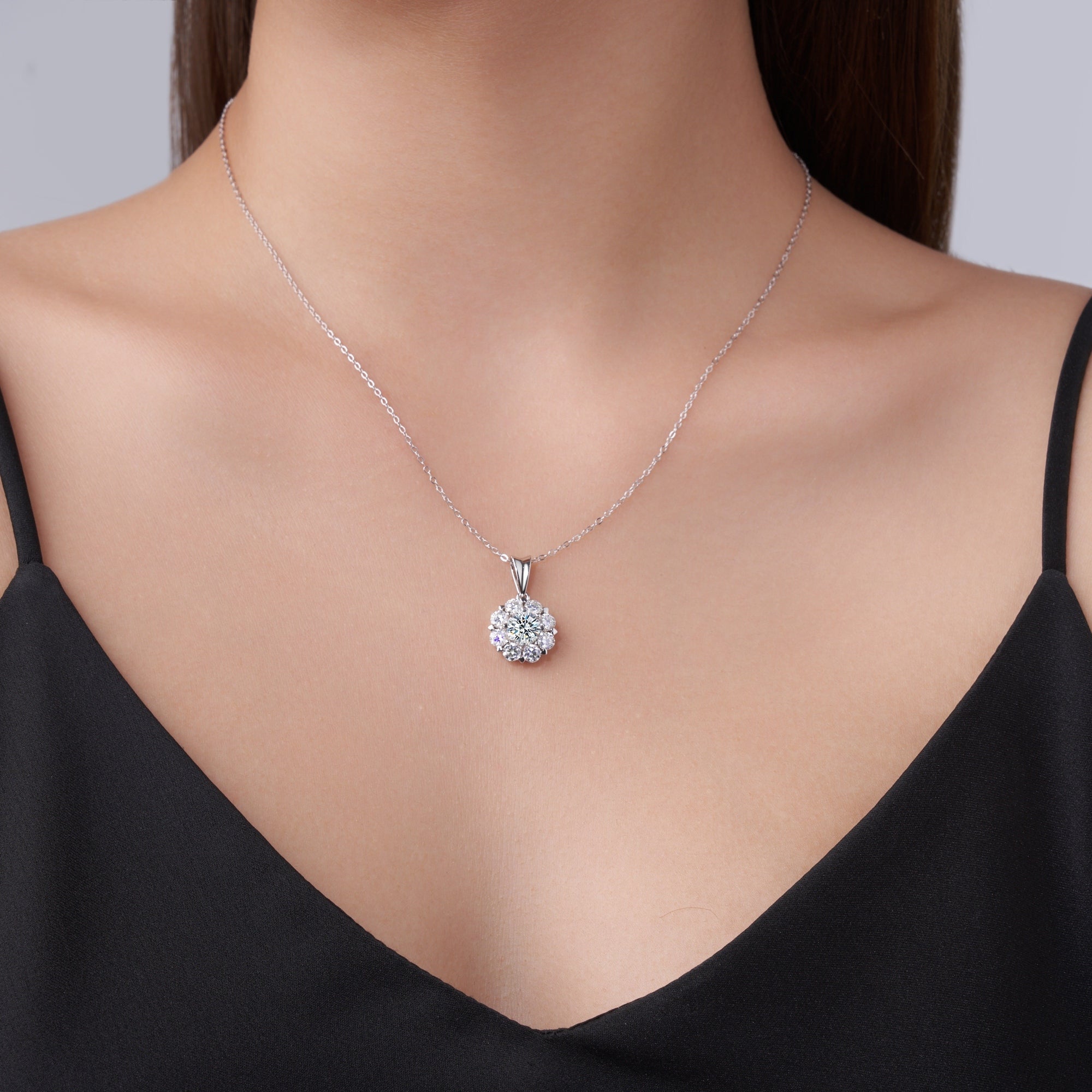 Collier Halo Moissanite 1ct D Couleur VVS1 en Argent Sterling S925, 40cm, Placage Platine, Certifié GRA, Coffret Cadeau - IVOIRART.COM