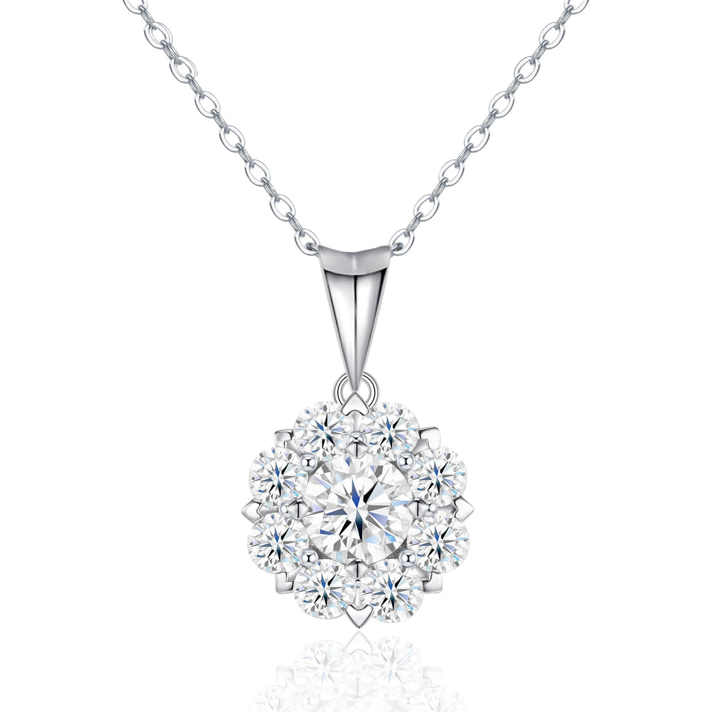 Collier Halo Moissanite 1ct D Couleur VVS1 en Argent Sterling S925, 40cm, Placage Platine, Certifié GRA, Coffret Cadeau - IVOIRART.COM