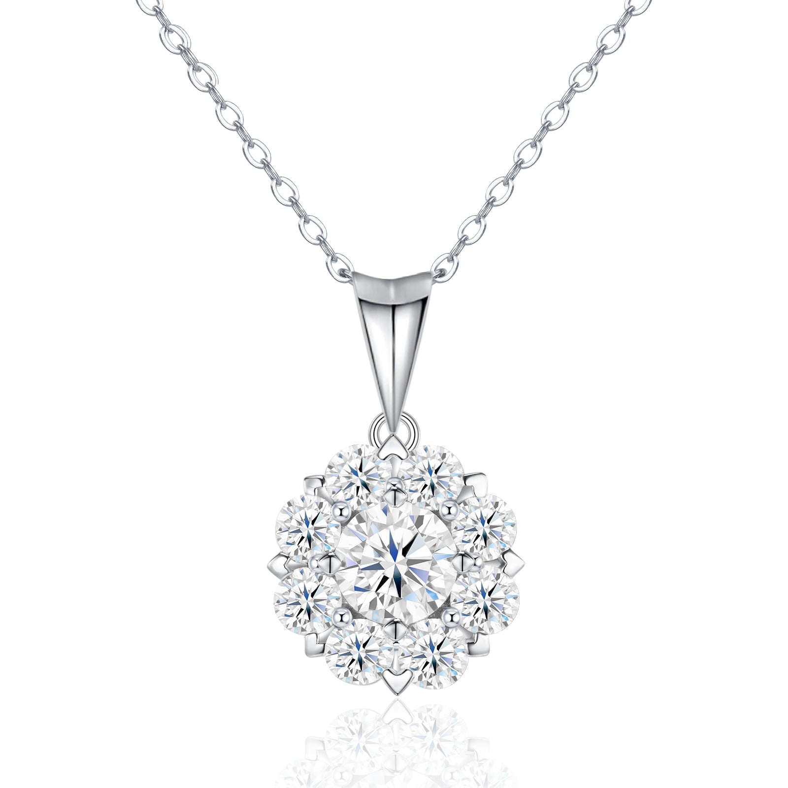 Collier Halo Moissanite 1ct D Couleur VVS1 en Argent Sterling S925, 40cm, Placage Platine, Certifié GRA, Coffret Cadeau - IVOIRART.COM