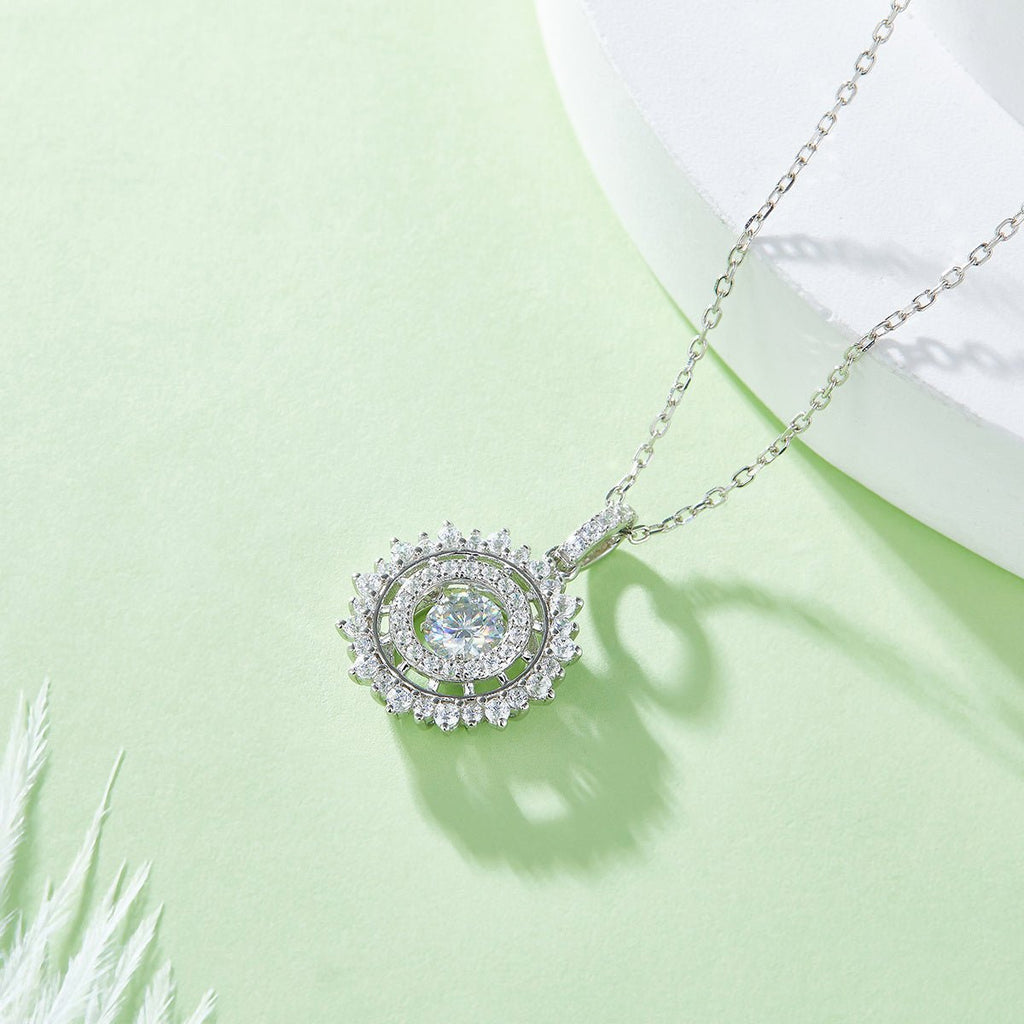 Collier Halo Soleil en Argent Sterling S925 0,5 ct Moissanite D VVS1 Plaqué Platine - IVOIRART.COM
