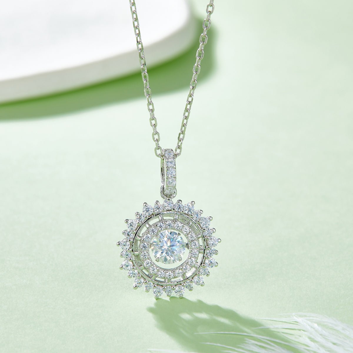 Collier Halo Soleil en Argent Sterling S925 0,5 ct Moissanite D VVS1 Plaqué Platine - IVOIRART.COM