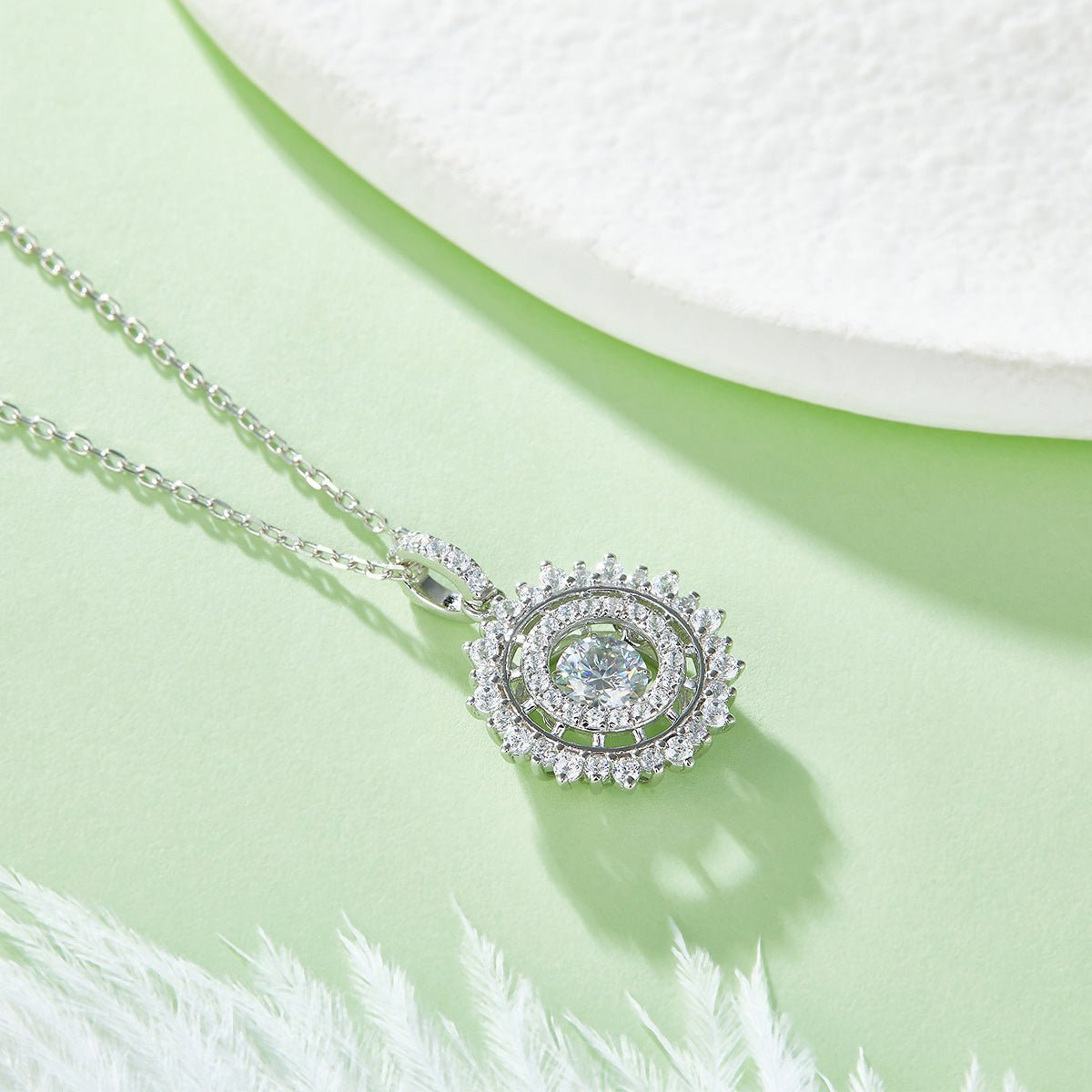 Collier Halo Soleil en Argent Sterling S925 0,5 ct Moissanite D VVS1 Plaqué Platine - IVOIRART.COM