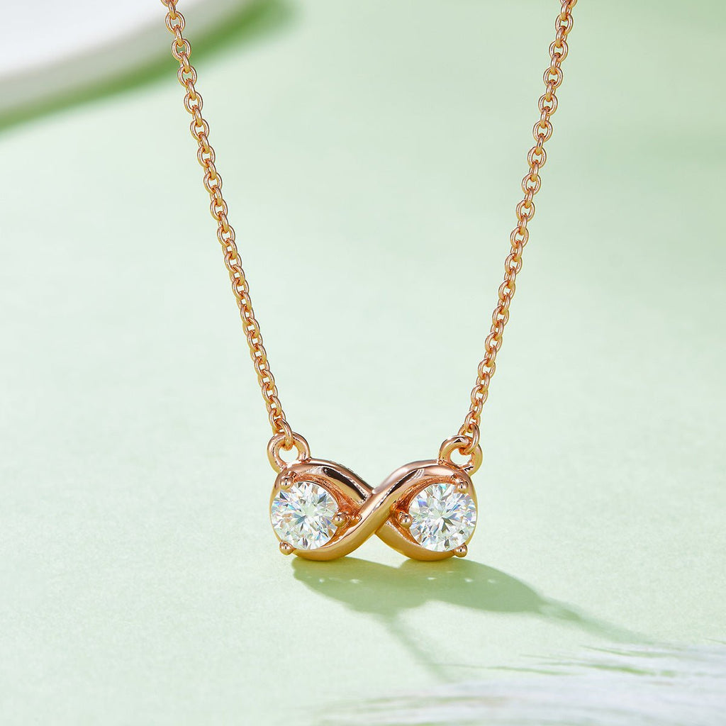Collier Infini 1CT Moissanite en Argent Sterling S925 3,1g, 45cm, Pendentif 2 Pierres, Platine, Coffret Cadeau Pour Femme - IVOIRART.COM
