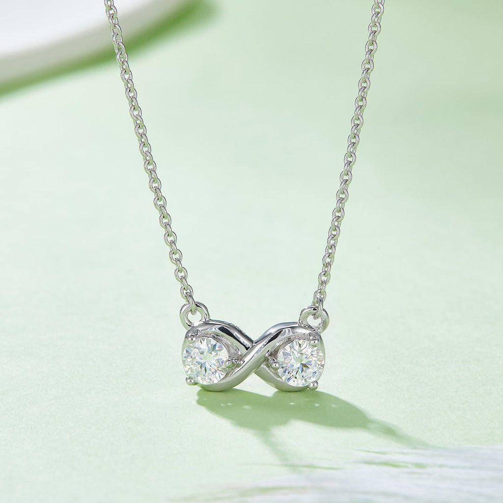 Collier Infini 1CT Moissanite en Argent Sterling S925 3,1g, 45cm, Pendentif 2 Pierres, Platine, Coffret Cadeau Pour Femme - IVOIRART.COM