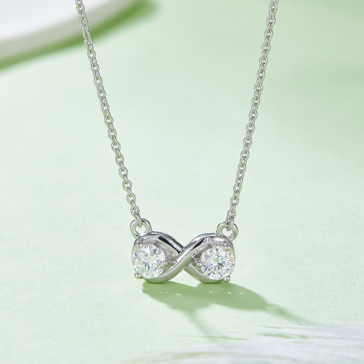 Collier Infini 1CT Moissanite en Argent Sterling S925 3,1g, 45cm, Pendentif 2 Pierres, Platine, Coffret Cadeau Pour Femme - IVOIRART.COM