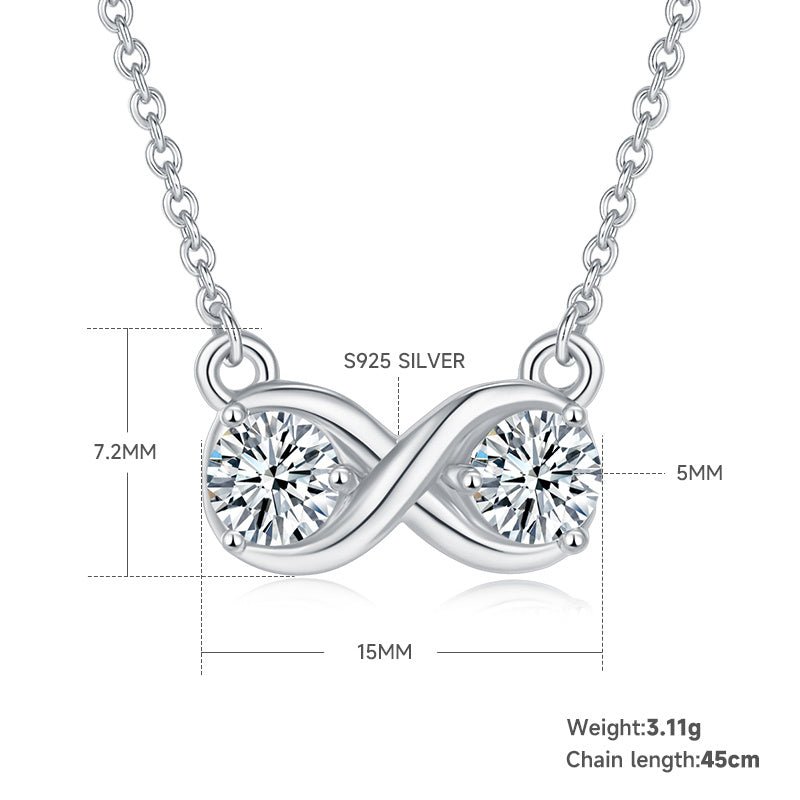 Collier Infini 1CT Moissanite en Argent Sterling S925 3,1g, 45cm, Pendentif 2 Pierres, Platine, Coffret Cadeau Pour Femme - IVOIRART.COM