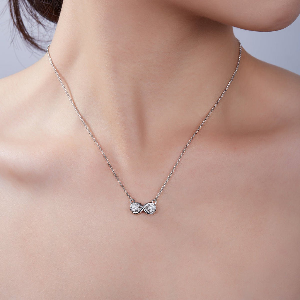 Collier Infini 1CT Moissanite en Argent Sterling S925 3,1g, 45cm, Pendentif 2 Pierres, Platine, Coffret Cadeau Pour Femme - IVOIRART.COM