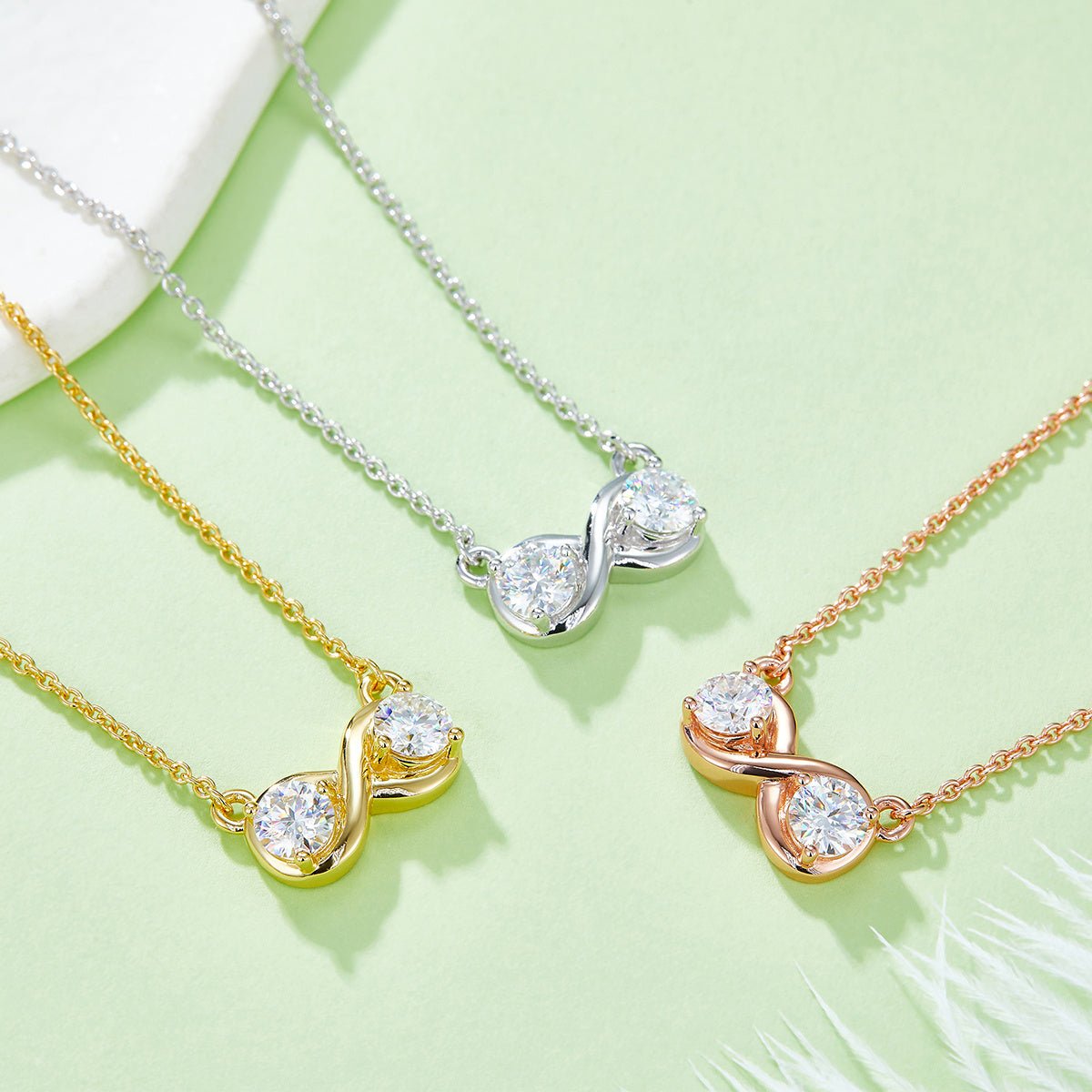 Collier Infini 1CT Moissanite en Argent Sterling S925 3,1g, 45cm, Pendentif 2 Pierres, Platine, Coffret Cadeau Pour Femme - IVOIRART.COM