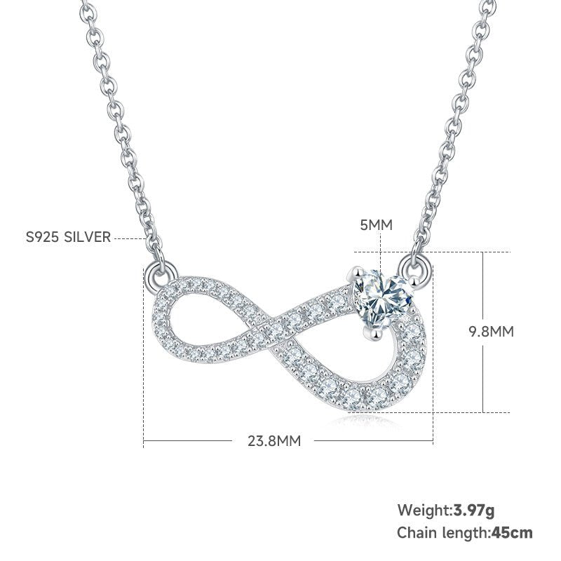 Collier Infini 45cm en Argent Sterling S925 3,9g avec 29 Pierres Moissanite Pavé - IVOIRART.COM
