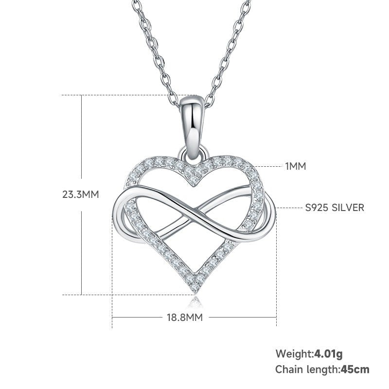 Collier Infini Cœur en Argent Sterling S925 4g, Pendentif Moissanite 36 Pierres 45cm, Plaqué Platine, Coffret Cadeau Romantique Femme - IVOIRART.COM