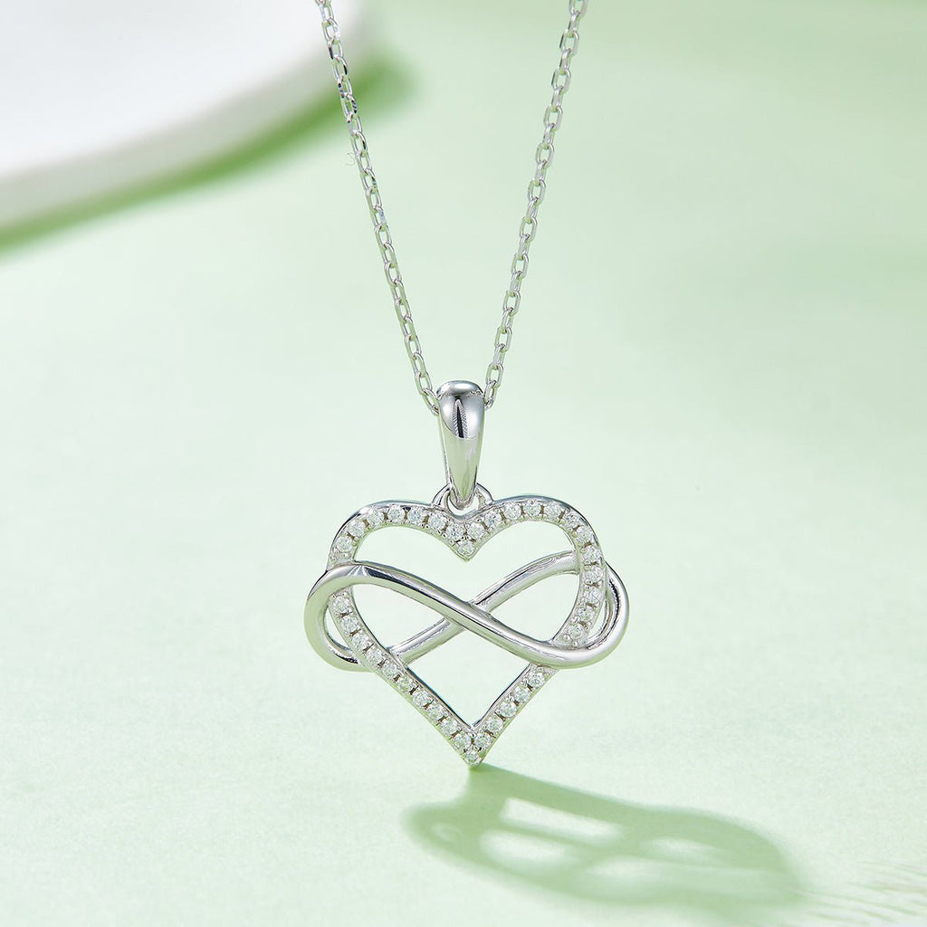 Collier Infini Cœur en Argent Sterling S925 4g, Pendentif Moissanite 36 Pierres 45cm, Plaqué Platine, Coffret Cadeau Romantique Femme - IVOIRART.COM