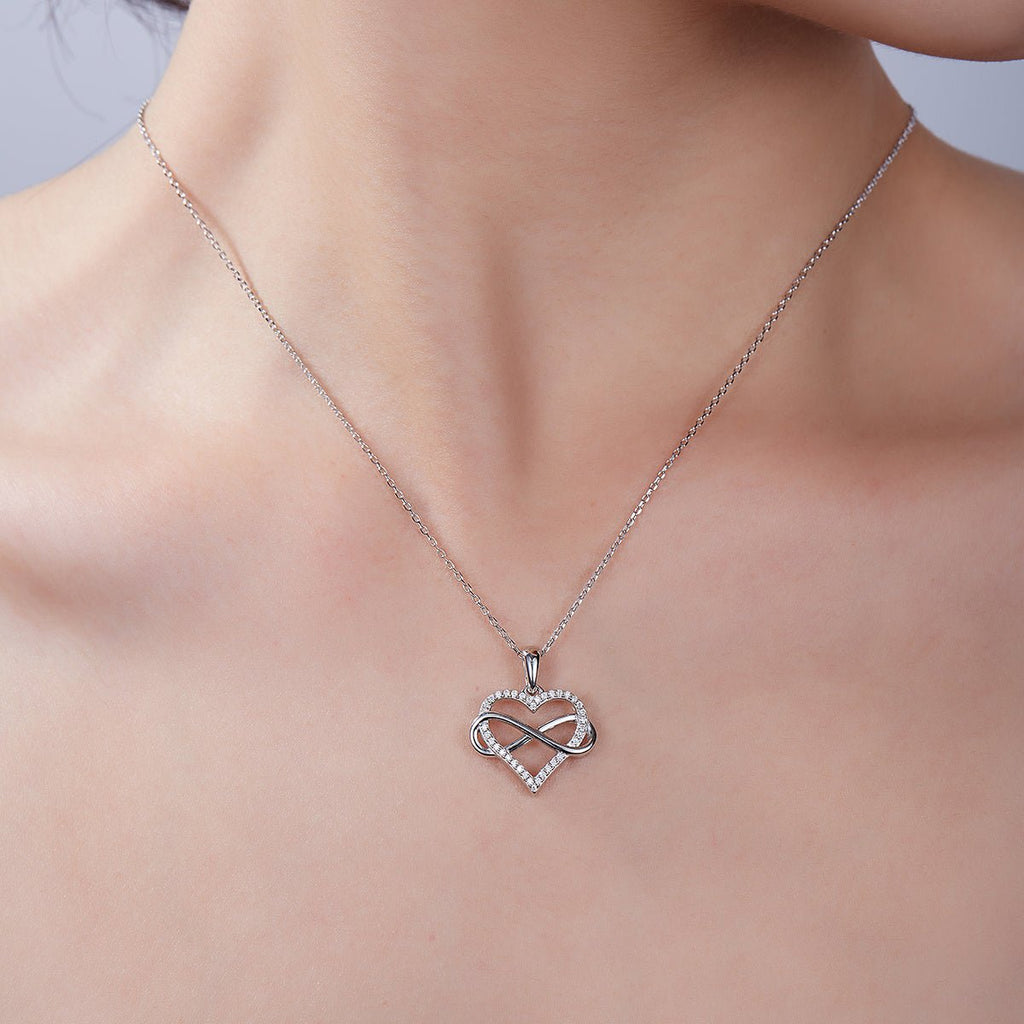 Collier Infini Cœur en Argent Sterling S925 4g, Pendentif Moissanite 36 Pierres 45cm, Plaqué Platine, Coffret Cadeau Romantique Femme - IVOIRART.COM
