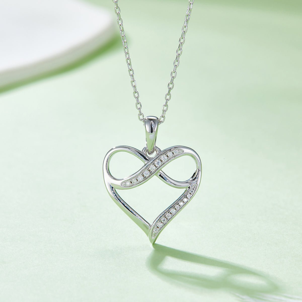 Collier Infini Cœur Moissanite Argent Sterling S925 45cm 19 Pierres Platine - IVOIRART.COM