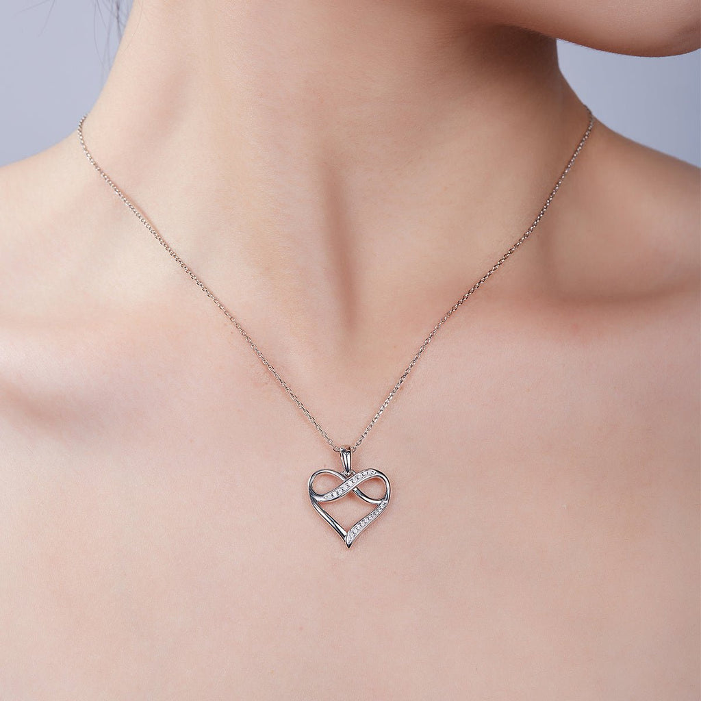 Collier Infini Cœur Moissanite Argent Sterling S925 45cm 19 Pierres Platine - IVOIRART.COM
