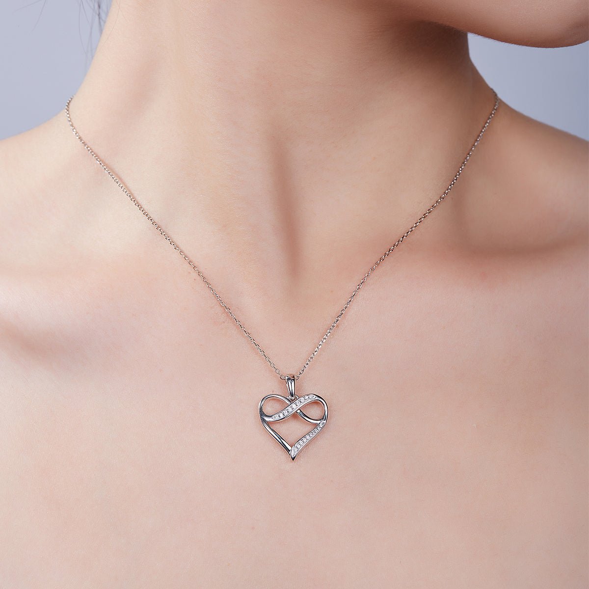 Collier Infini Cœur Moissanite Argent Sterling S925 45cm 19 Pierres Platine - IVOIRART.COM