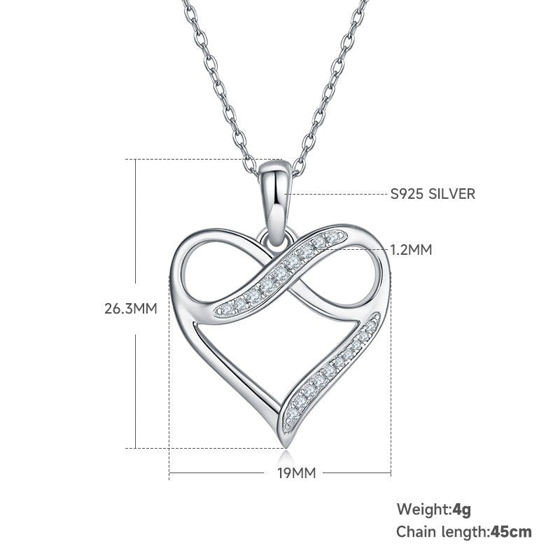 Collier Infini Cœur Moissanite Argent Sterling S925 45cm 19 Pierres Platine - IVOIRART.COM
