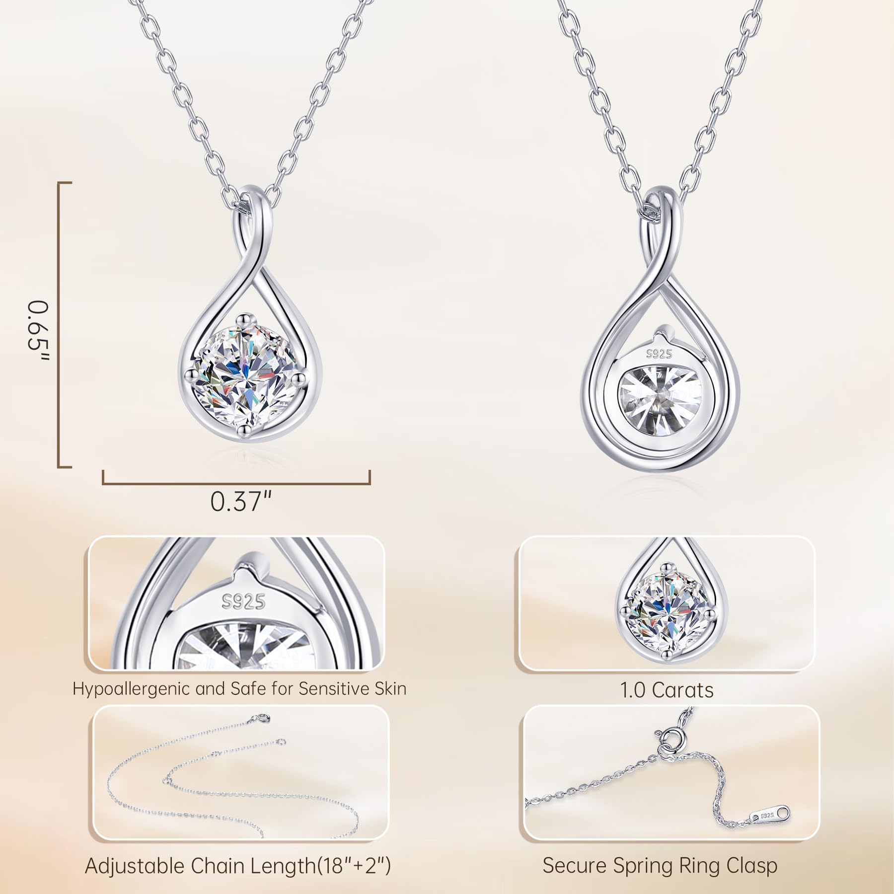 Collier Infini Moissanite 1CT pour Femme, Argent Sterling S925 Cadeau - IVOIRART.COM