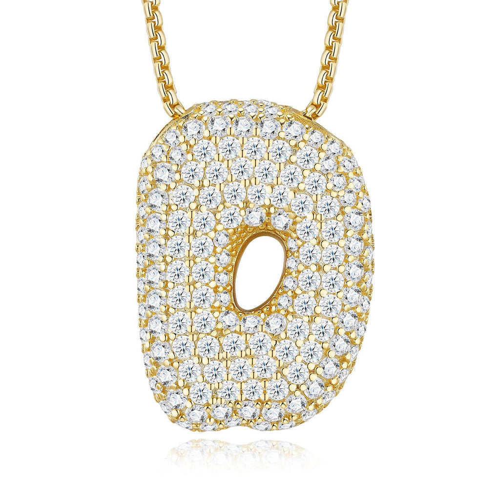 Collier initial en lettres bulles plaqué or S925 13,24 g avec pendentif moissanite D VVS1 certifié GRA, coffret cadeau personnalisé A - Z - IVOIRART.COM