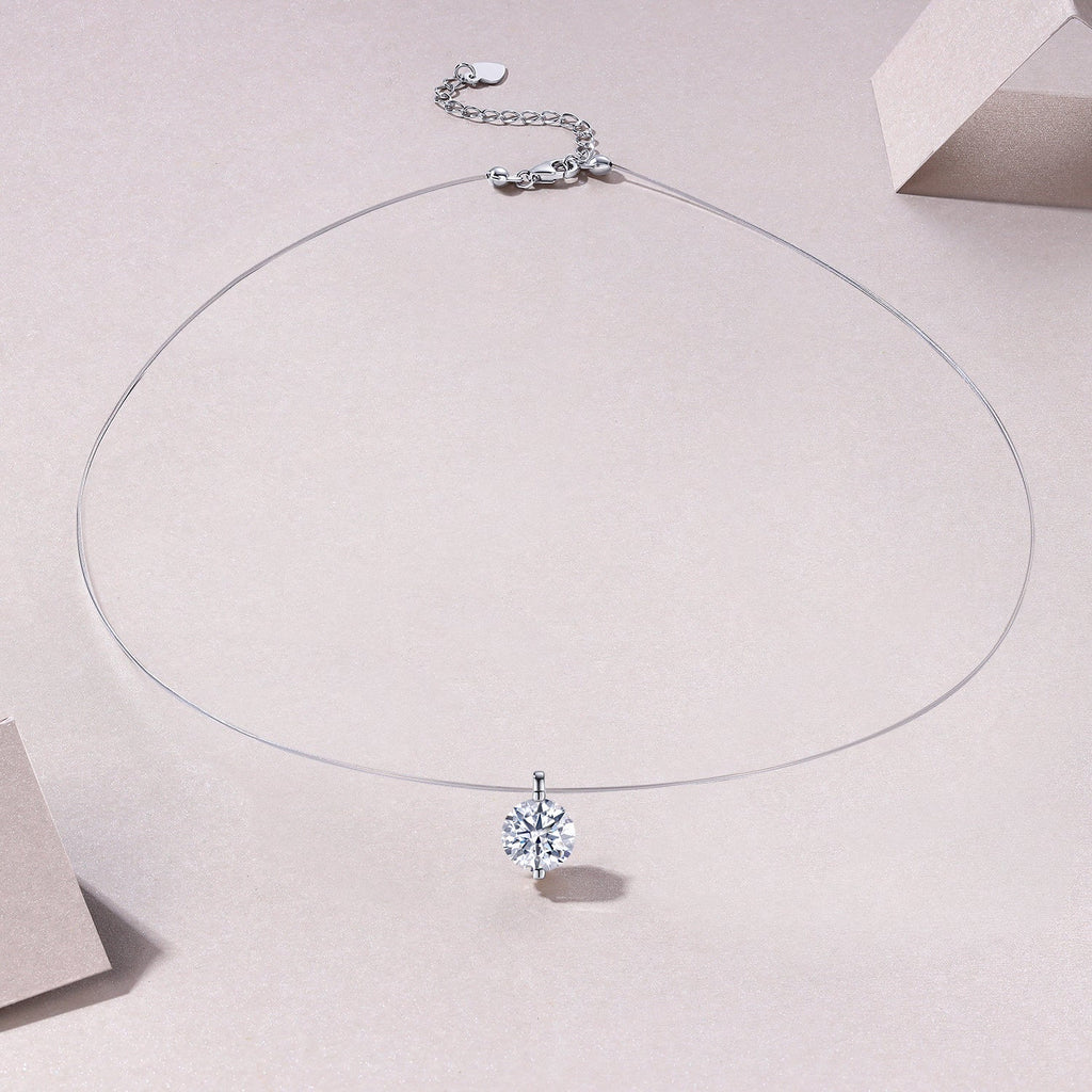 Collier invisible S925 argent Moissanite 1/2/3ct D-VVS1 plaqué platine 40+6cm GRA - IVOIRART.COM