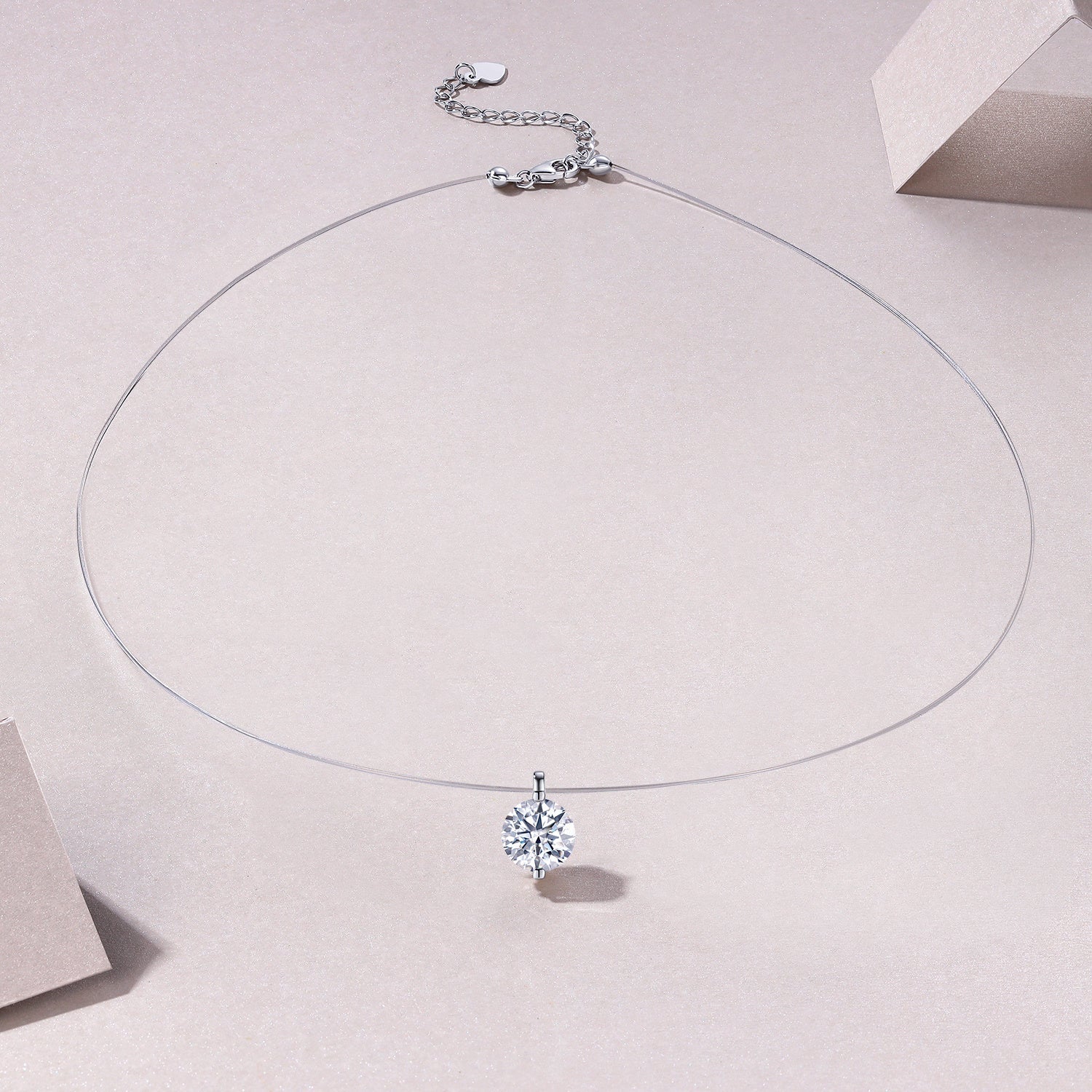 Collier invisible S925 argent Moissanite 1/2/3ct D-VVS1 plaqué platine 40+6cm GRA - IVOIRART.COM