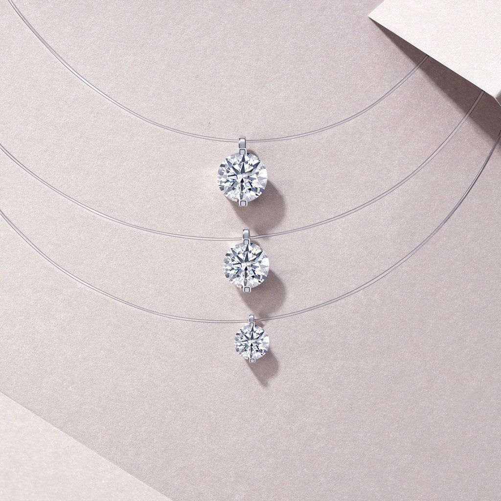 Collier invisible S925 argent Moissanite 1/2/3ct D-VVS1 plaqué platine 40+6cm GRA - IVOIRART.COM