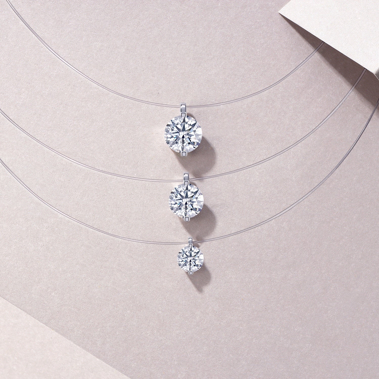Collier invisible S925 argent Moissanite 1/2/3ct D-VVS1 plaqué platine 40+6cm GRA - IVOIRART.COM