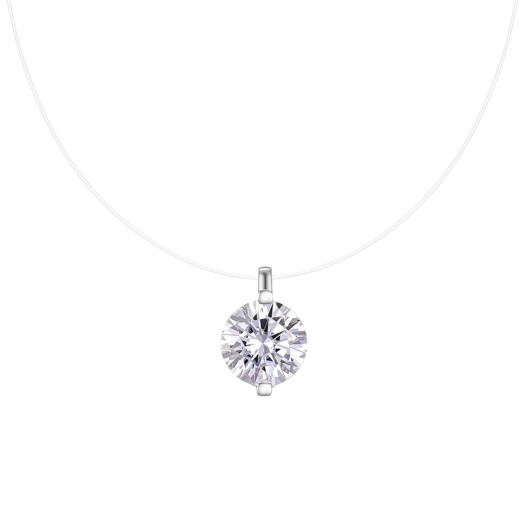 Collier invisible S925 argent Moissanite 1/2/3ct D-VVS1 plaqué platine 40+6cm GRA - IVOIRART.COM
