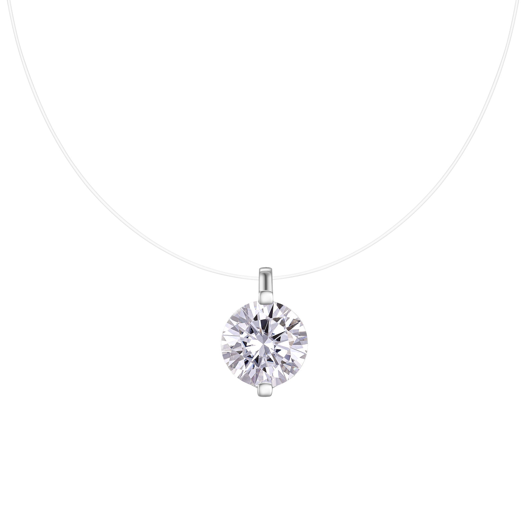 Collier invisible S925 argent Moissanite 1/2/3ct D-VVS1 plaqué platine 40+6cm GRA - IVOIRART.COM