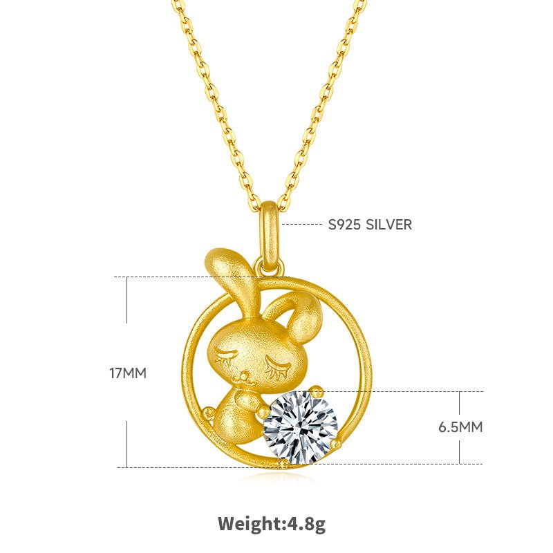 Collier Lapin Zodiaque Chinois Argent Sterling 925 Plaqué Or 1ct Moissanite - IVOIRART.COM