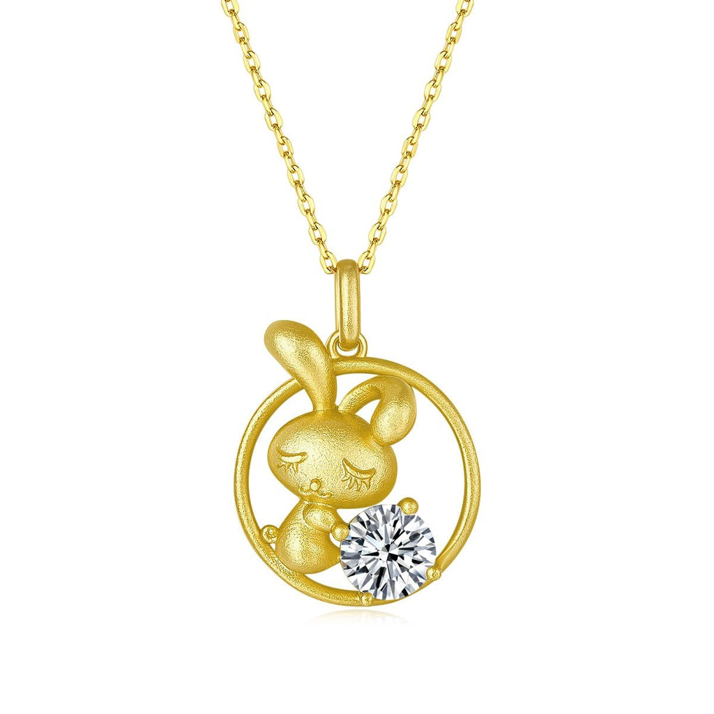 Collier Lapin Zodiaque Chinois Argent Sterling 925 Plaqué Or 1ct Moissanite - IVOIRART.COM