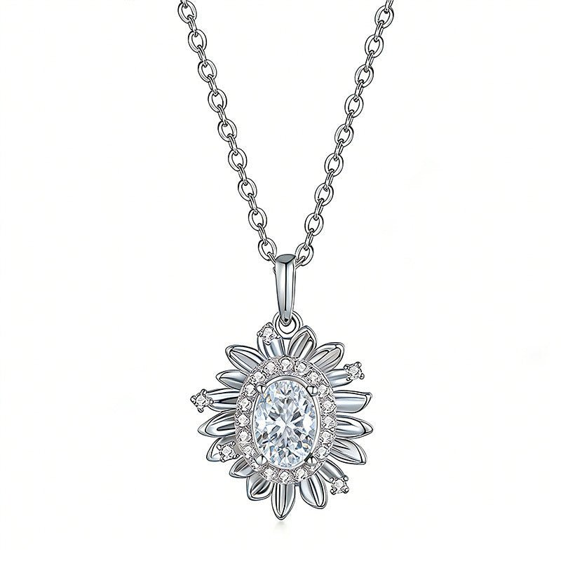 Collier Marguerite Moissanite Ovale 5x7mm Argent Sterling S925, Chaîne 45cm, Or Platine, Couleur D, VVS1, Certifié GRA, Coffret Cadeau - IVOIRART.COM