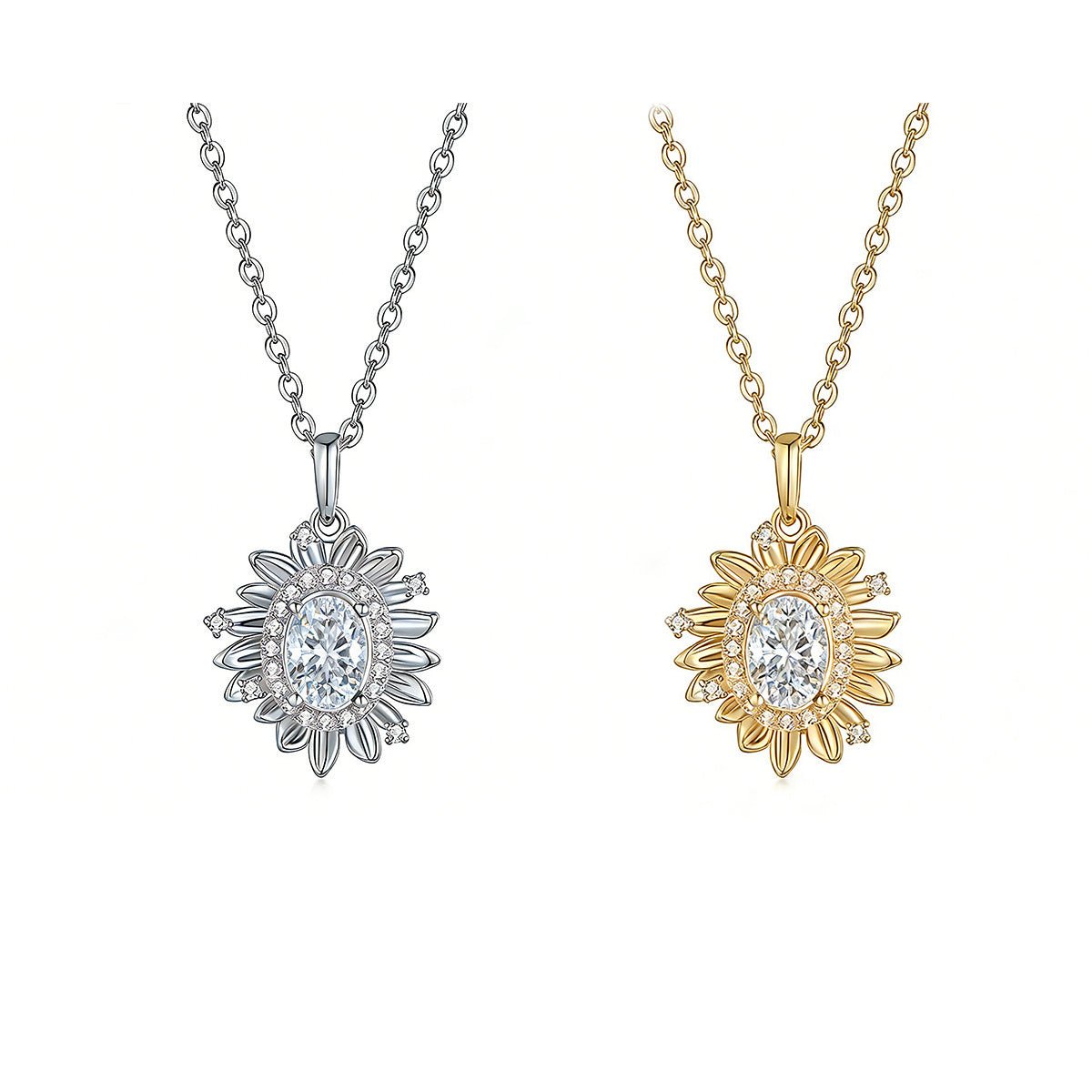 Collier Marguerite Moissanite Ovale 5x7mm Argent Sterling S925, Chaîne 45cm, Or Platine, Couleur D, VVS1, Certifié GRA, Coffret Cadeau - IVOIRART.COM
