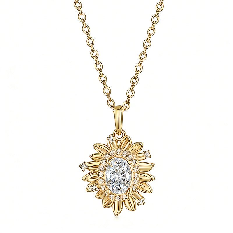 Collier Marguerite Moissanite Ovale 5x7mm Argent Sterling S925, Chaîne 45cm, Or Platine, Couleur D, VVS1, Certifié GRA, Coffret Cadeau - IVOIRART.COM