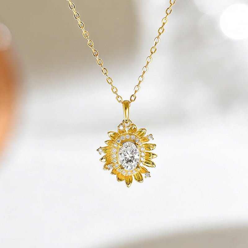 Collier Marguerite Moissanite Ovale 5x7mm Argent Sterling S925, Chaîne 45cm, Or Platine, Couleur D, VVS1, Certifié GRA, Coffret Cadeau - IVOIRART.COM