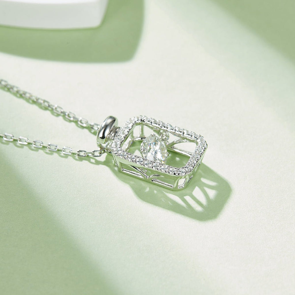 Collier Moissanite Rectangle 0,5 ct en Argent Sterling S925, 45 cm, Plaqué Platine, Bordure Pavée, Certifié GRA, Coffret Cadeau - IVOIRART.COM