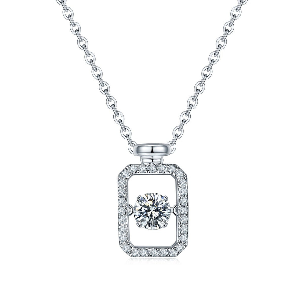 Collier Moissanite Rectangle 0,5 ct en Argent Sterling S925, 45 cm, Plaqué Platine, Bordure Pavée, Certifié GRA, Coffret Cadeau - IVOIRART.COM