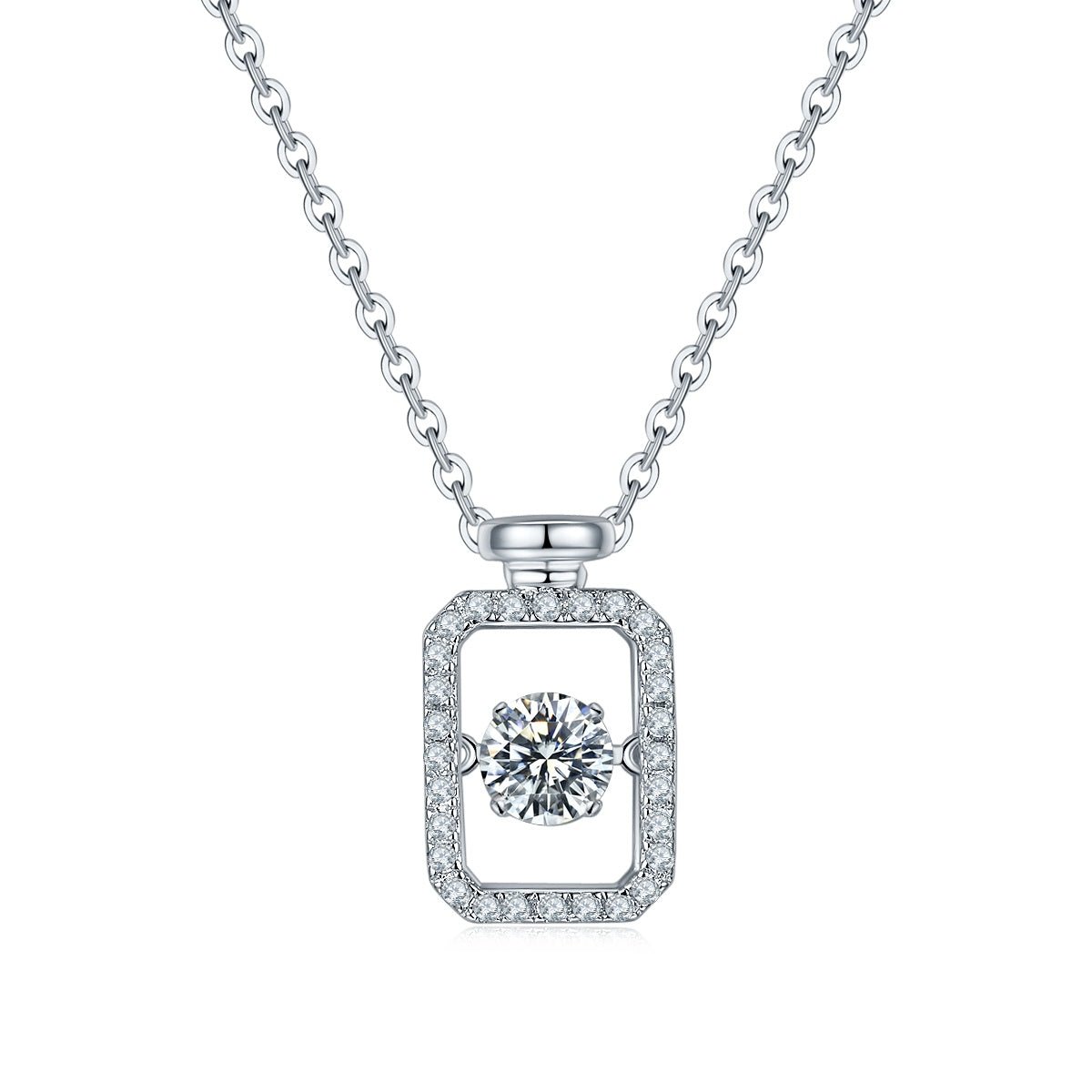 Collier Moissanite Rectangle 0,5 ct en Argent Sterling S925, 45 cm, Plaqué Platine, Bordure Pavée, Certifié GRA, Coffret Cadeau - IVOIRART.COM
