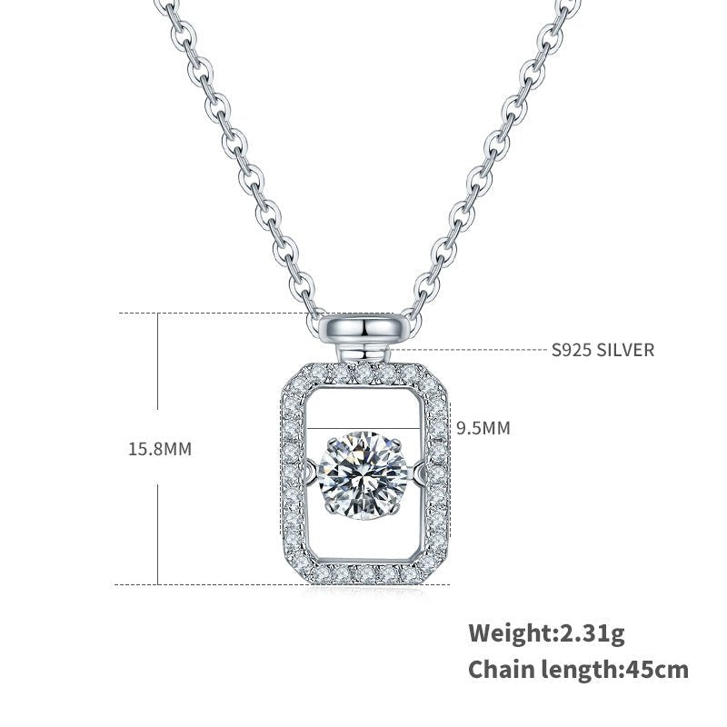 Collier Moissanite Rectangle 0,5 ct en Argent Sterling S925, 45 cm, Plaqué Platine, Bordure Pavée, Certifié GRA, Coffret Cadeau - IVOIRART.COM